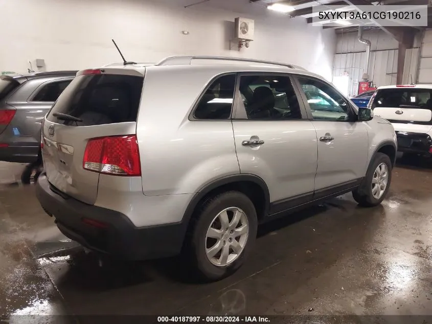 2012 Kia Sorento Lx VIN: 5XYKT3A61CG190216 Lot: 40187997