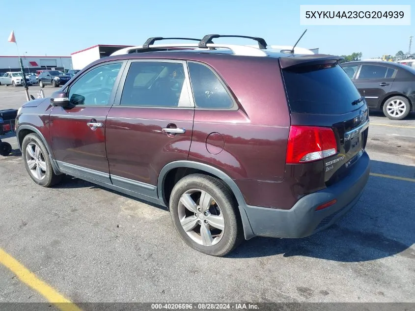 2012 Kia Sorento Ex V6 VIN: 5XYKU4A23CG204939 Lot: 40206596