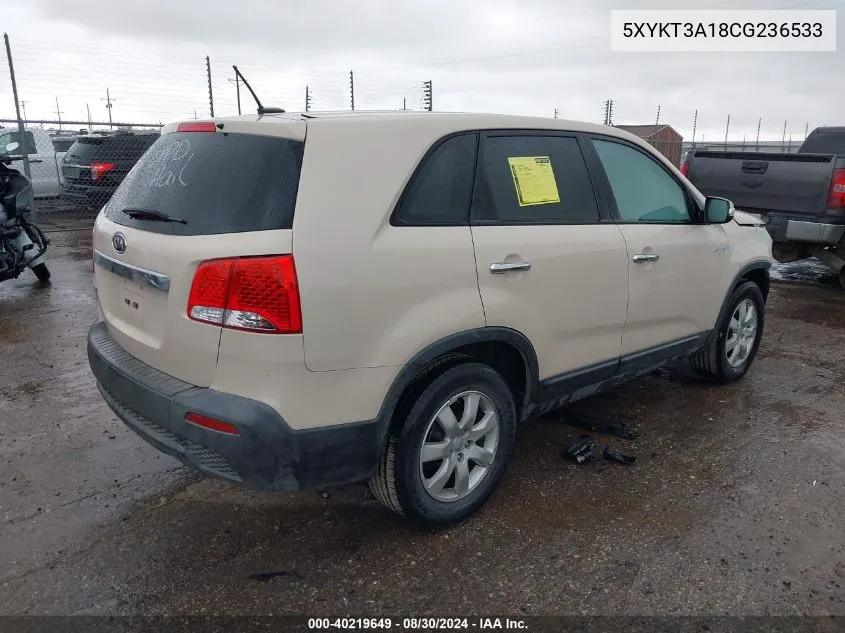 2012 Kia Sorento Lx VIN: 5XYKT3A18CG236533 Lot: 40219649