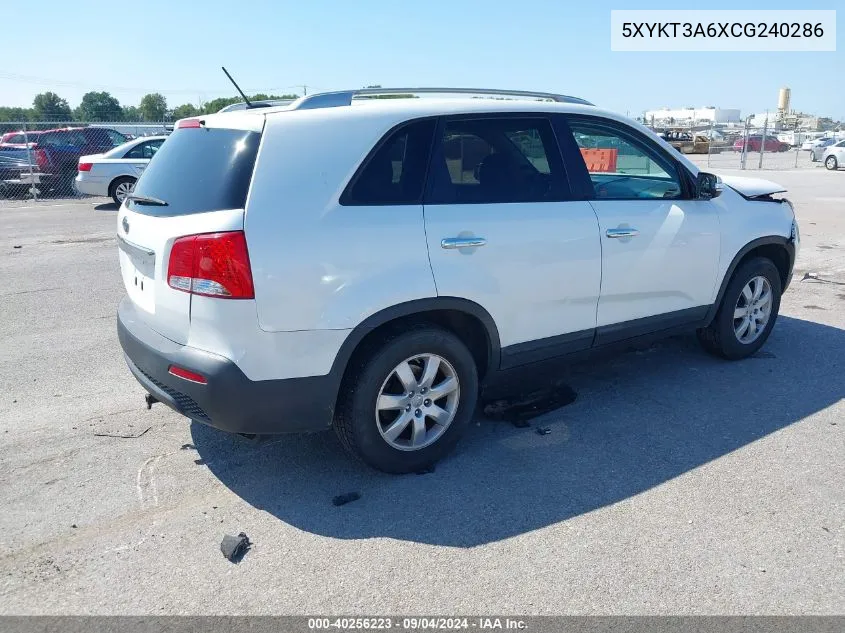 2012 Kia Sorento Lx VIN: 5XYKT3A6XCG240286 Lot: 40256223