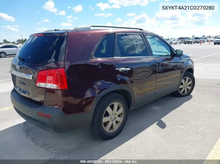 2012 Kia Sorento Lx V6 VIN: 5XYKT4A21CG270280 Lot: 40259330