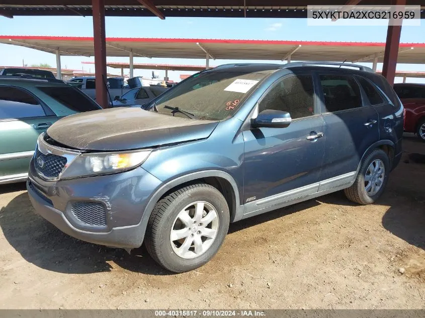 2012 Kia Sorento Lx VIN: 5XYKTDA2XCG216959 Lot: 40315817