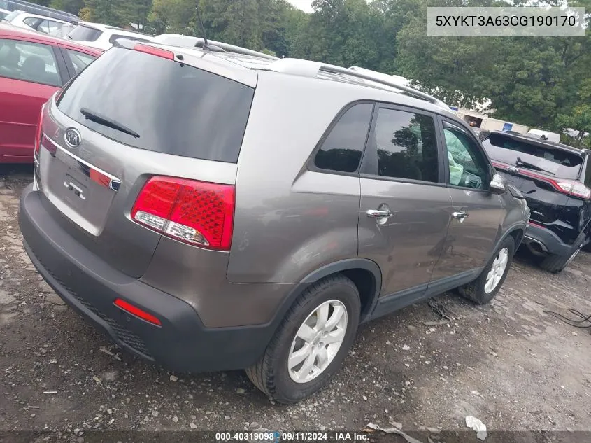 5XYKT3A63CG190170 2012 Kia Sorento Lx