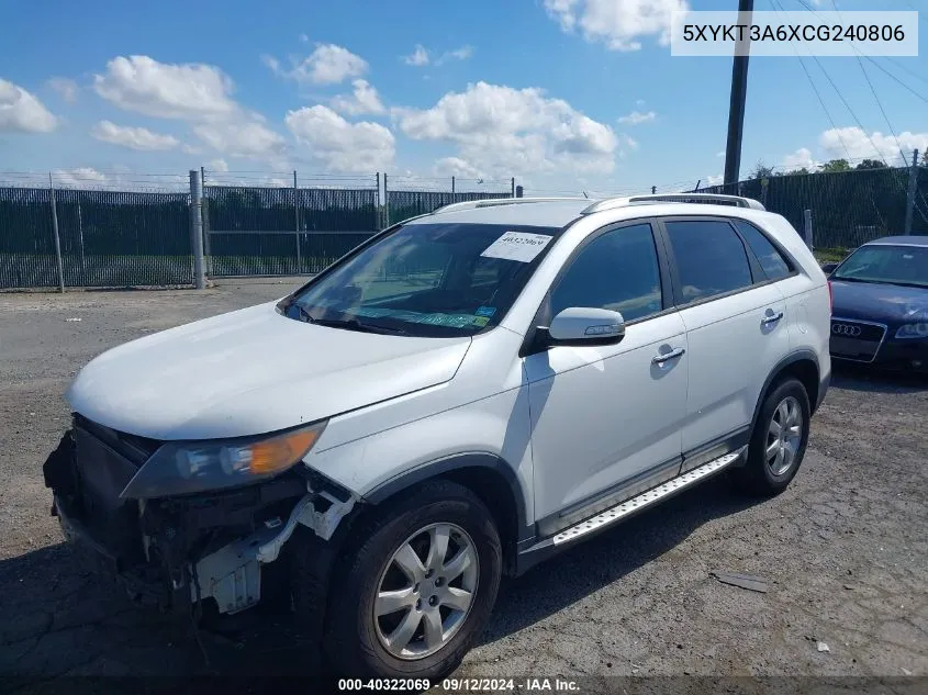 2012 Kia Sorento Lx VIN: 5XYKT3A6XCG240806 Lot: 40322069