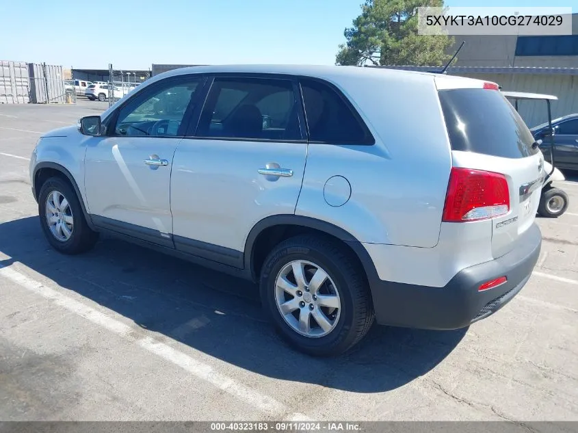 2012 Kia Sorento Lx VIN: 5XYKT3A10CG274029 Lot: 40323183