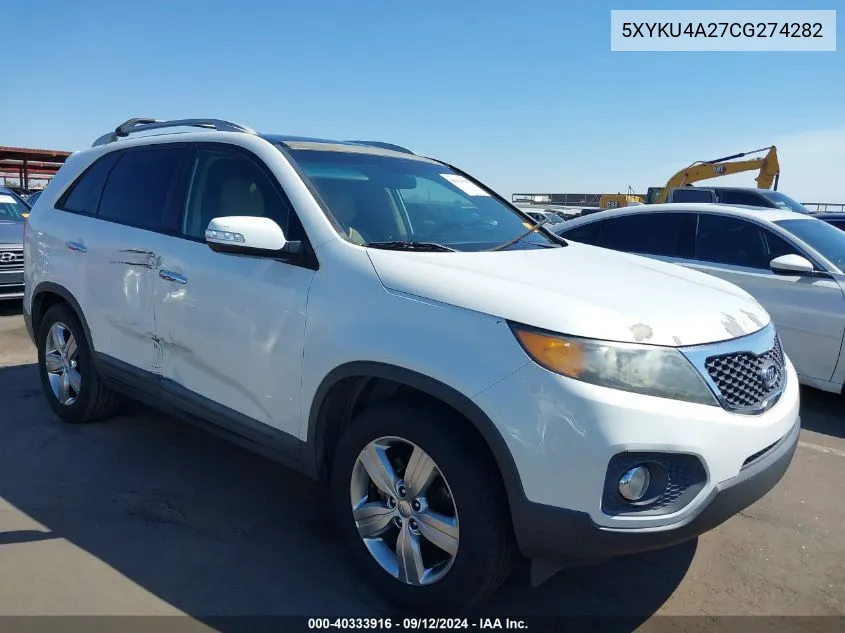 2012 Kia Sorento Ex V6 VIN: 5XYKU4A27CG274282 Lot: 40333916