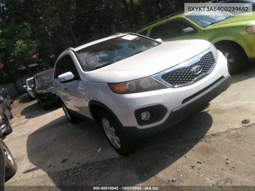 2012 Kia Sorento Lx VIN: 5XYKT3A64CG239652 Lot: 40510042