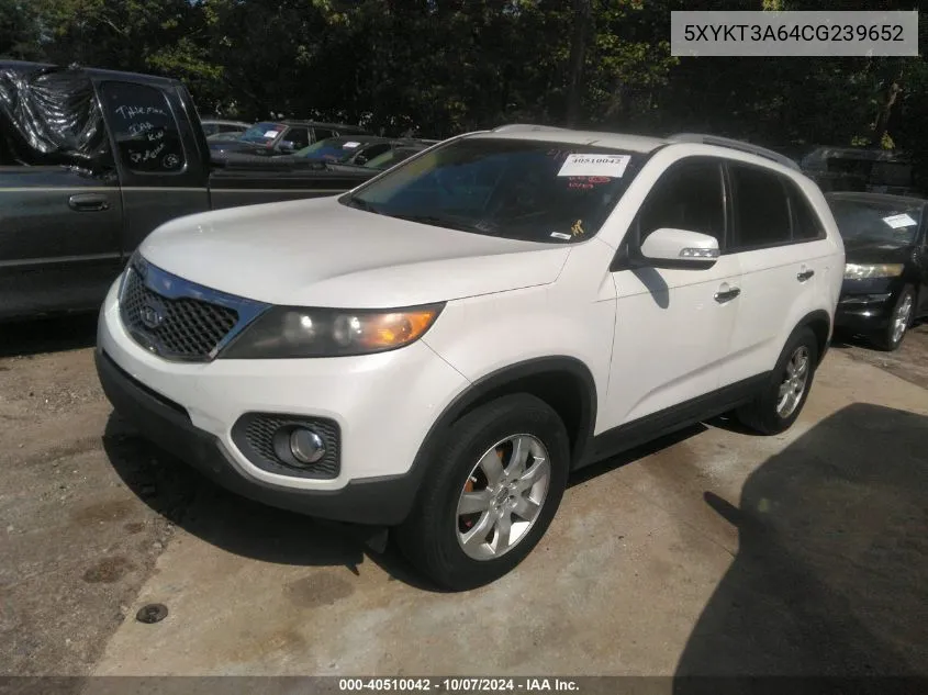 2012 Kia Sorento Lx VIN: 5XYKT3A64CG239652 Lot: 40510042