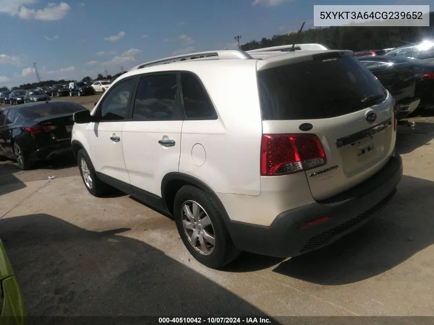 2012 Kia Sorento Lx VIN: 5XYKT3A64CG239652 Lot: 40510042