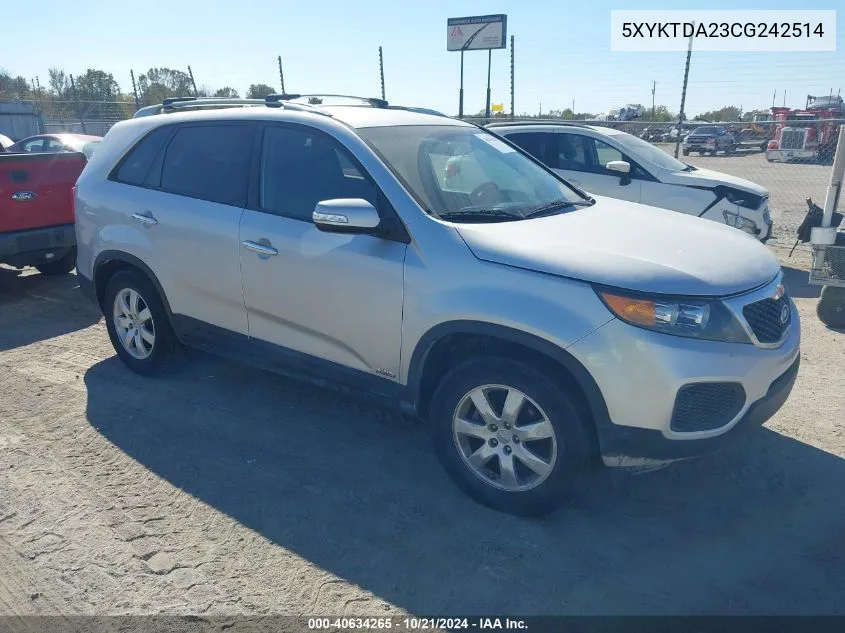 2012 Kia Sorento Lx V6 VIN: 5XYKTDA23CG242514 Lot: 40634265