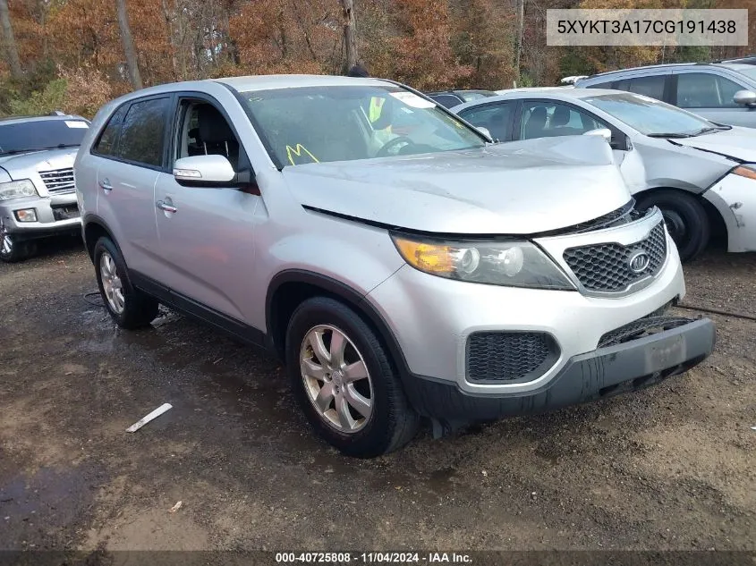 2012 Kia Sorento Lx VIN: 5XYKT3A17CG191438 Lot: 40725808