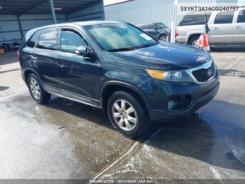 2012 Kia Sorento Lx VIN: 5XYKT3A16CG240757 Lot: 40733709