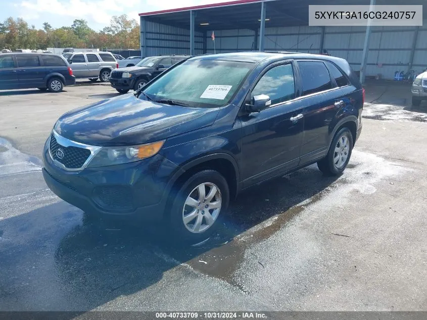 2012 Kia Sorento Lx VIN: 5XYKT3A16CG240757 Lot: 40733709