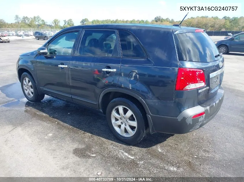 2012 Kia Sorento Lx VIN: 5XYKT3A16CG240757 Lot: 40733709