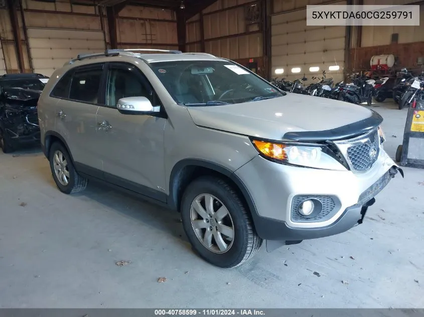 2012 Kia Sorento Lx VIN: 5XYKTDA60CG259791 Lot: 40758599