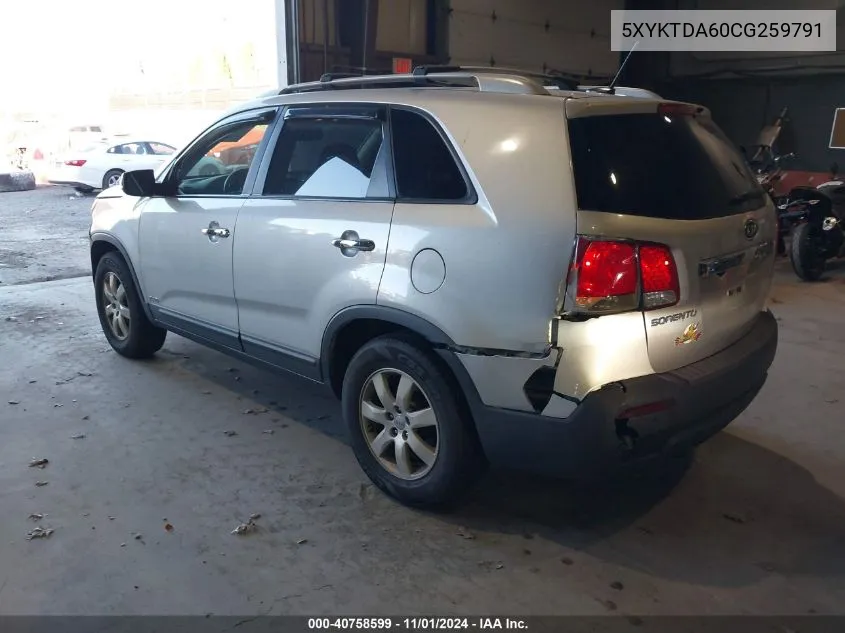 2012 Kia Sorento Lx VIN: 5XYKTDA60CG259791 Lot: 40758599