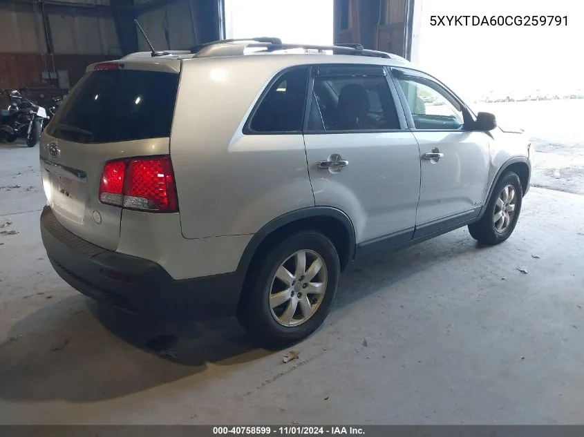 2012 Kia Sorento Lx VIN: 5XYKTDA60CG259791 Lot: 40758599