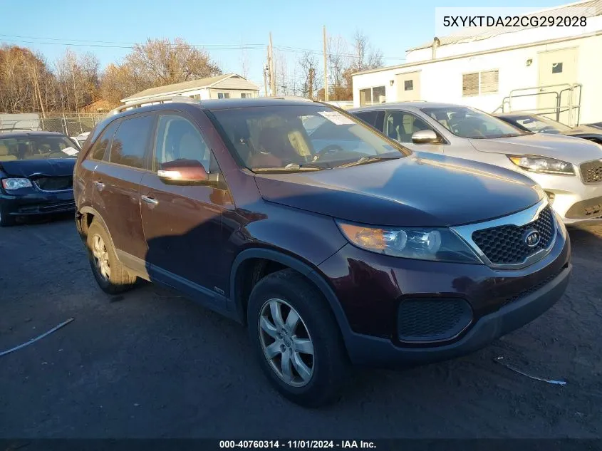 2012 Kia Sorento Lx V6 VIN: 5XYKTDA22CG292028 Lot: 40760314