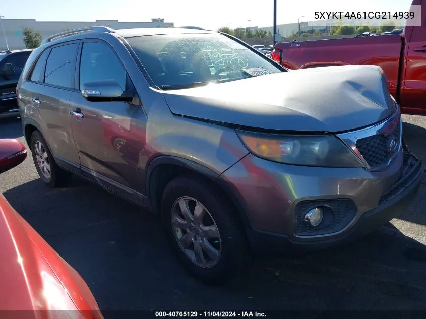 2012 Kia Sorento Lx VIN: 5XYKT4A61CG214939 Lot: 40765129