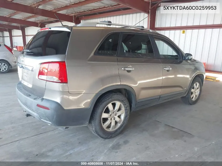 2012 Kia Sorento Lx VIN: 5XYKTDA60CG259953 Lot: 40805608