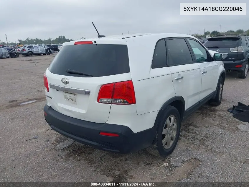 2012 Kia Sorento Lx VIN: 5XYKT4A18CG220046 Lot: 40834811