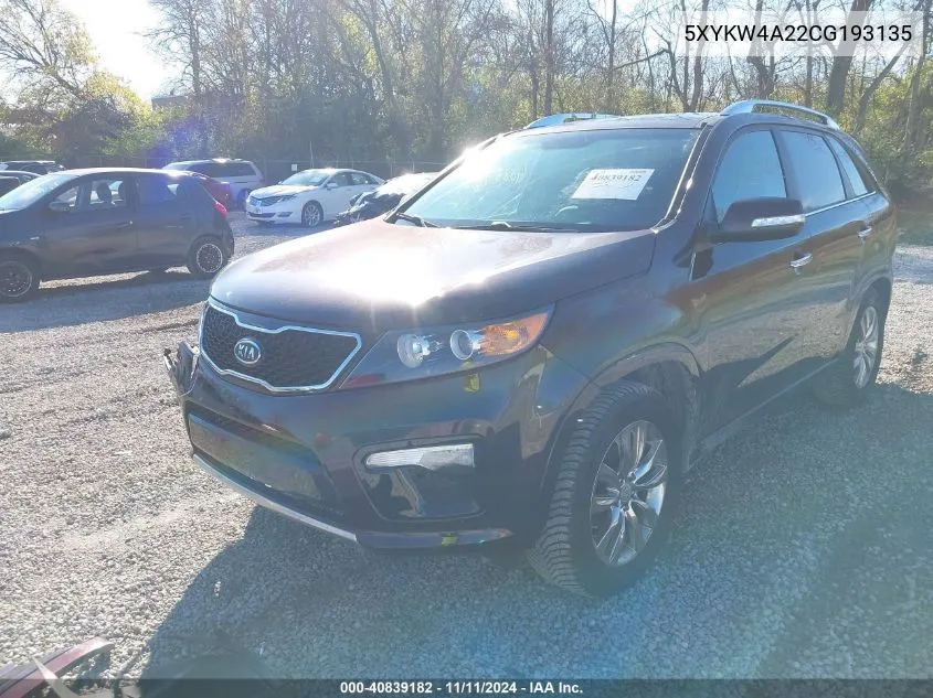 2012 Kia Sorento Sx V6 VIN: 5XYKW4A22CG193135 Lot: 40839182