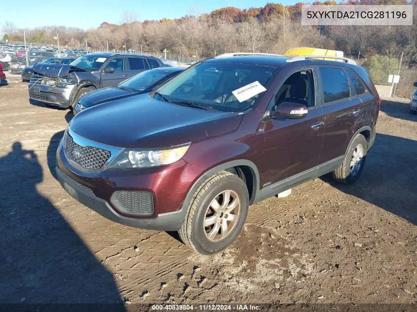 2012 Kia Sorento Lx V6 VIN: 5XYKTDA21CG281196 Lot: 40839804