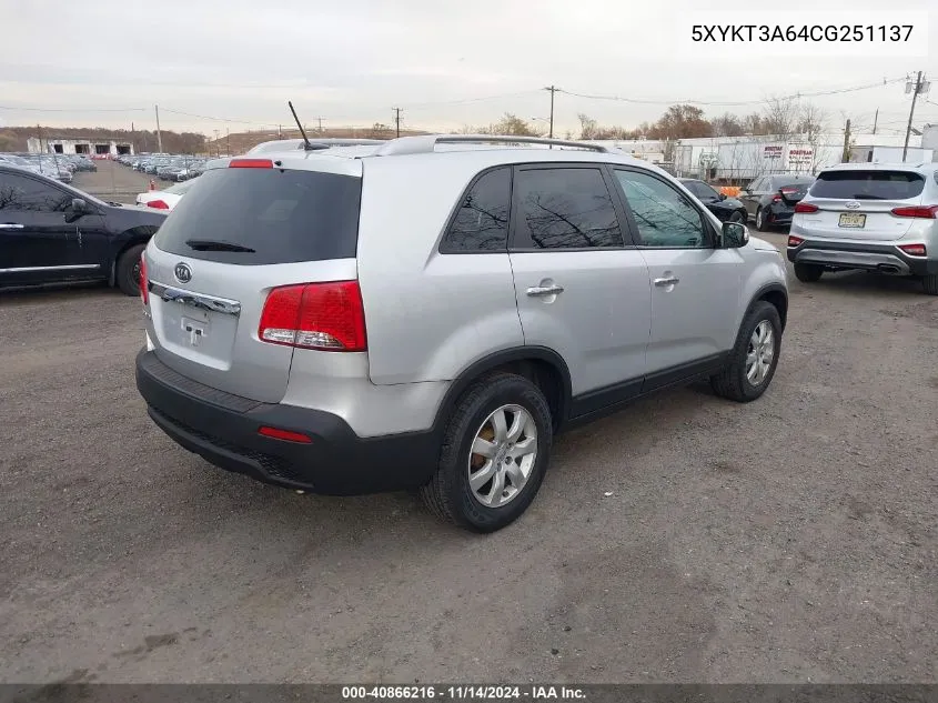 2012 Kia Sorento Lx VIN: 5XYKT3A64CG251137 Lot: 40866216