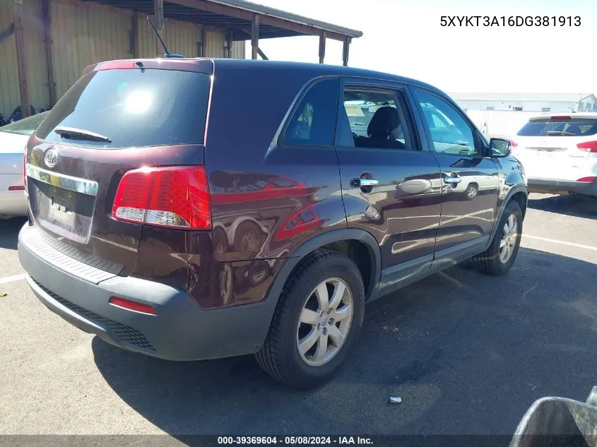 2013 Kia Sorento Lx VIN: 5XYKT3A16DG381913 Lot: 39369604