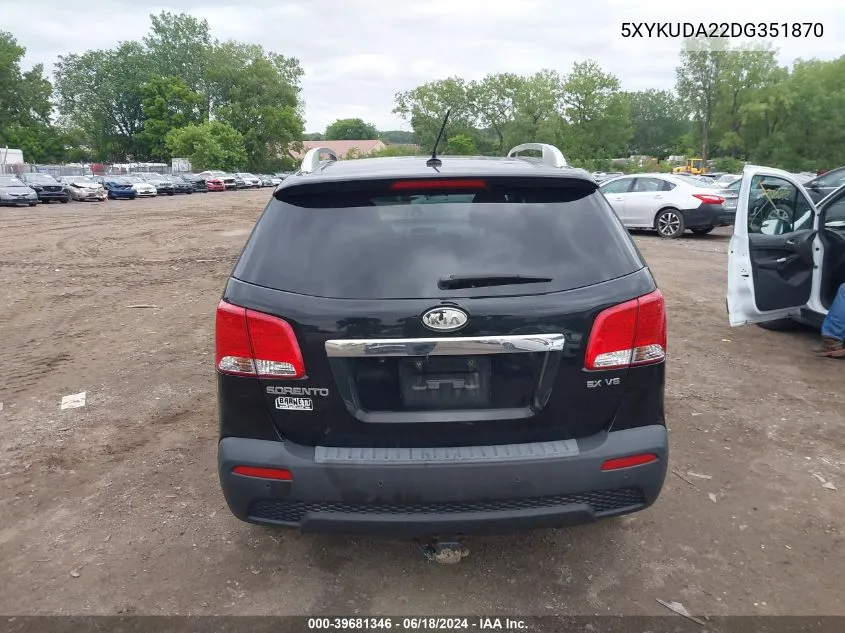 2013 Kia Sorento Ex V6 VIN: 5XYKUDA22DG351870 Lot: 39681346