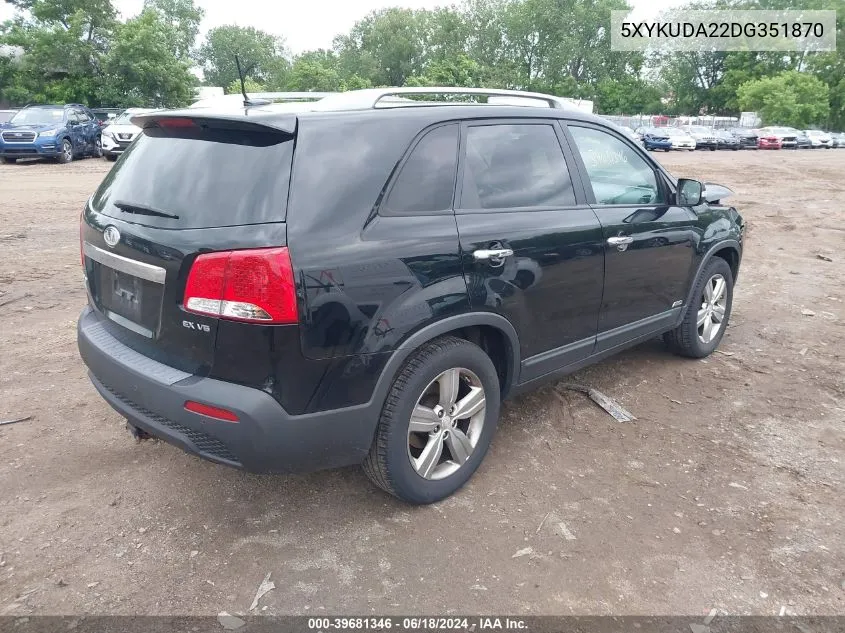 2013 Kia Sorento Ex V6 VIN: 5XYKUDA22DG351870 Lot: 39681346