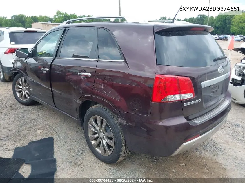 5XYKWDA23DG374651 2013 Kia Sorento Sx V6