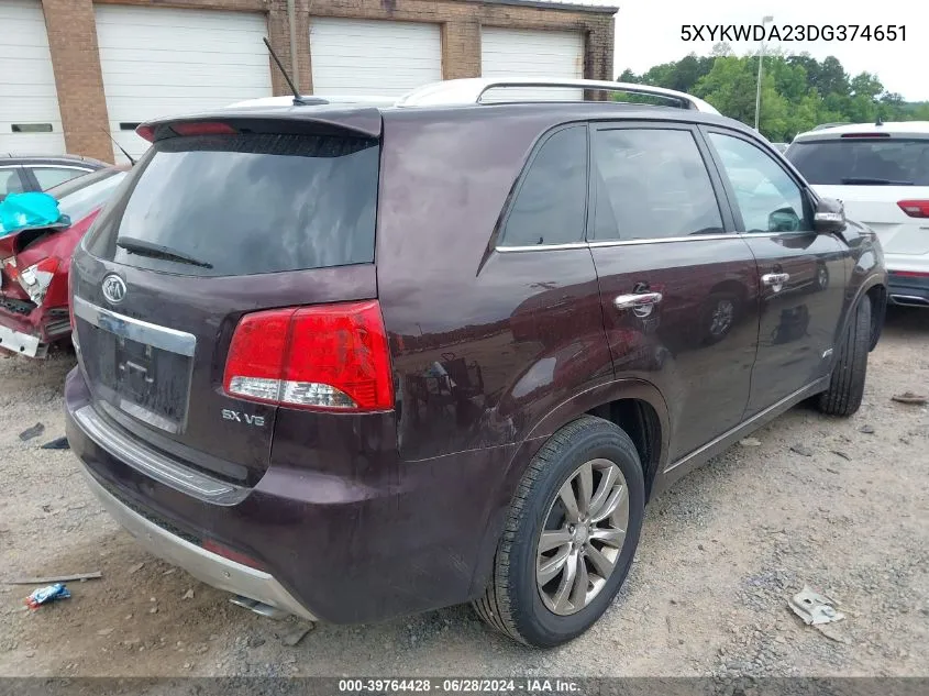 5XYKWDA23DG374651 2013 Kia Sorento Sx V6