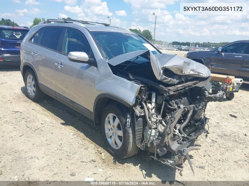 2013 Kia Sorento Lx VIN: 5XYKT3A60DG351172 Lot: 39880119