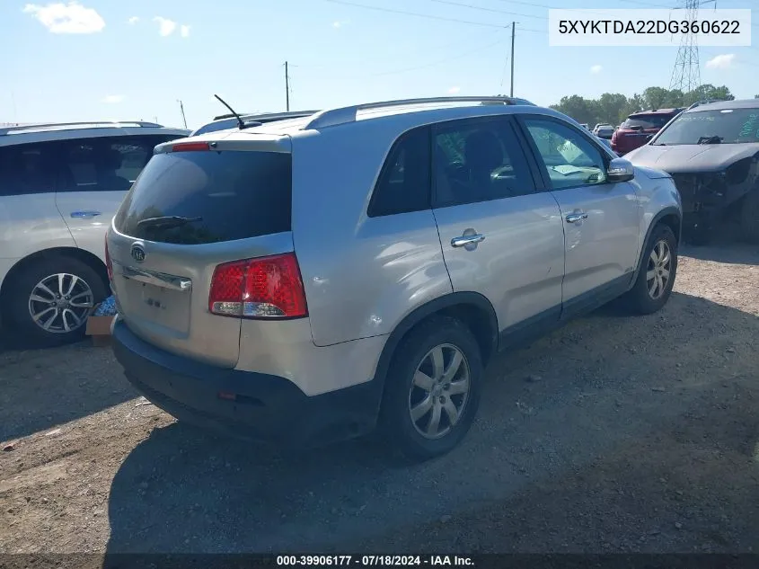 2013 Kia Sorento Lx V6 VIN: 5XYKTDA22DG360622 Lot: 39906177