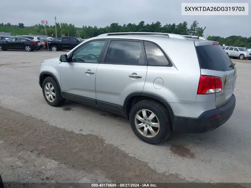 2013 Kia Sorento Lx V6 VIN: 5XYKTDA26DG319703 Lot: 40178680