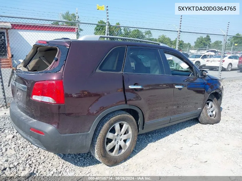 2013 Kia Sorento Lx V6 VIN: 5XYKTDA20DG364765 Lot: 40185714