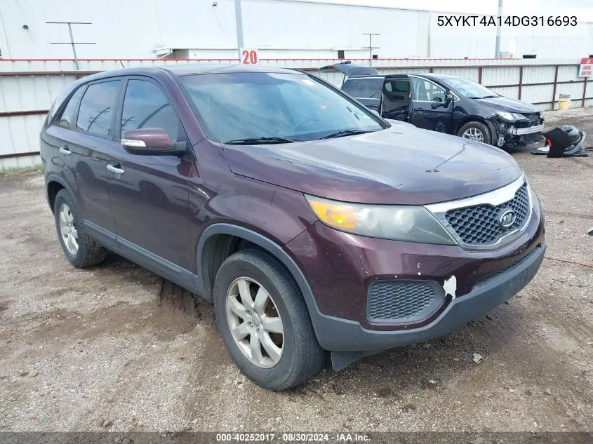 2013 Kia Sorento Lx VIN: 5XYKT4A14DG316693 Lot: 40252017