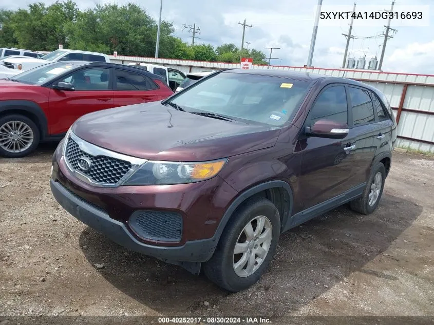 2013 Kia Sorento Lx VIN: 5XYKT4A14DG316693 Lot: 40252017