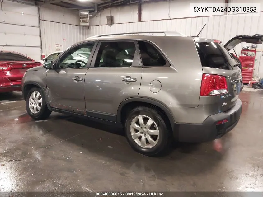 2013 Kia Sorento Lx V6 VIN: 5XYKTDA24DG310353 Lot: 40336815