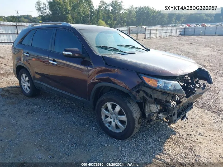 2013 Kia Sorento Lx V6 VIN: 5XYKT4A28DG322957 Lot: 40378590