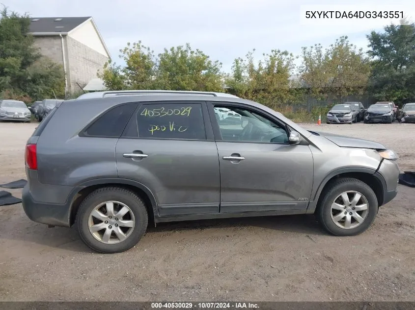 2013 Kia Sorento Lx VIN: 5XYKTDA64DG343551 Lot: 40530029