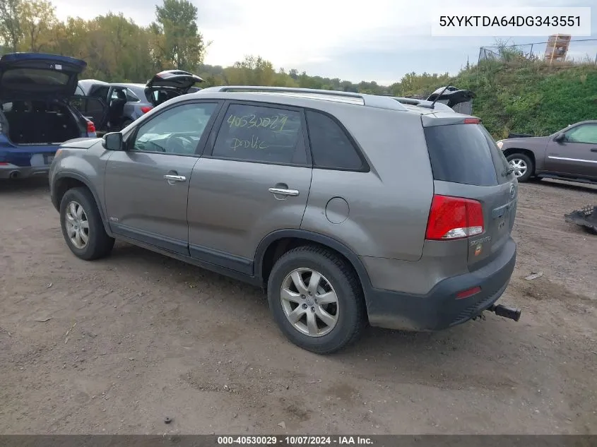 2013 Kia Sorento Lx VIN: 5XYKTDA64DG343551 Lot: 40530029