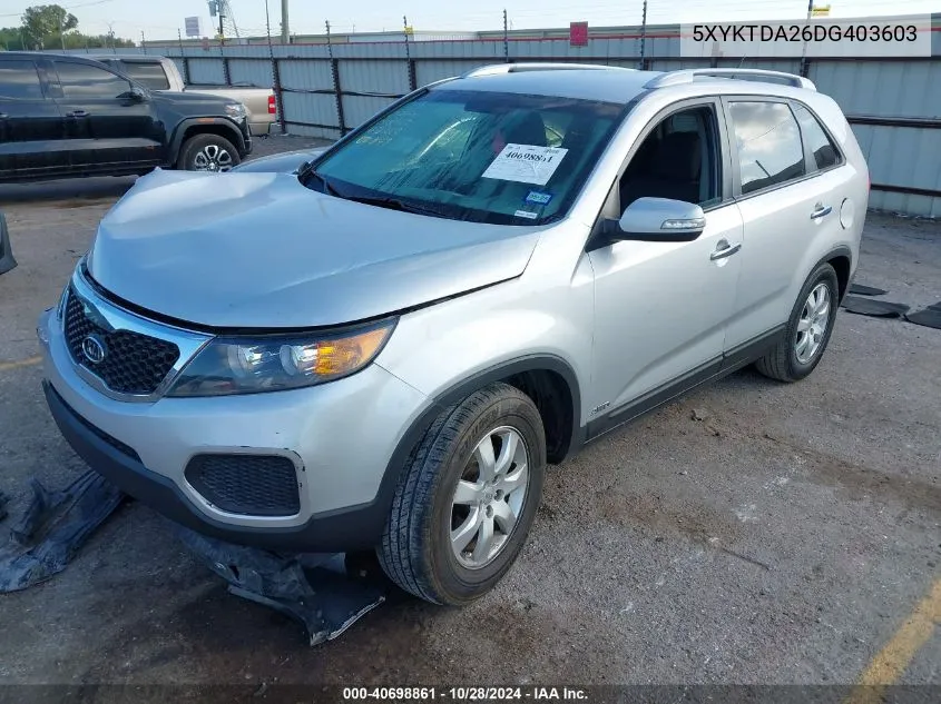 2013 Kia Sorento Lx V6 VIN: 5XYKTDA26DG403603 Lot: 40698861