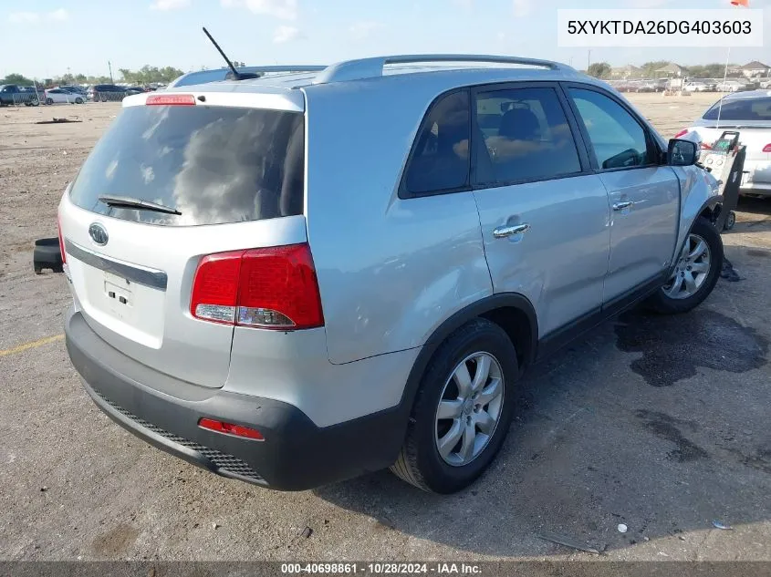 2013 Kia Sorento Lx V6 VIN: 5XYKTDA26DG403603 Lot: 40698861