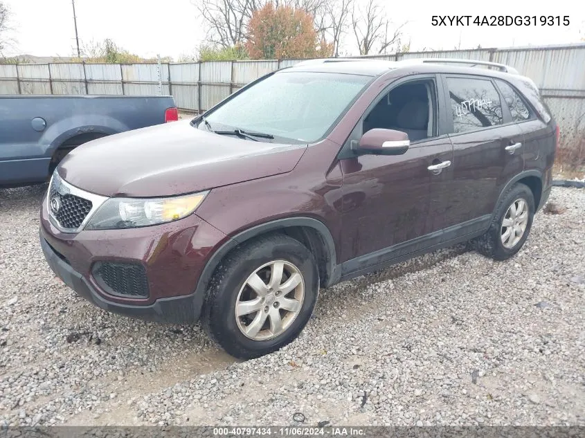 2013 Kia Sorento Lx V6 VIN: 5XYKT4A28DG319315 Lot: 40797434