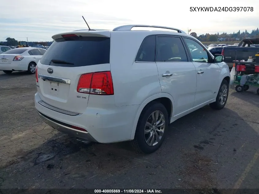 2013 Kia Sorento Sx V6 VIN: 5XYKWDA24DG397078 Lot: 40805869