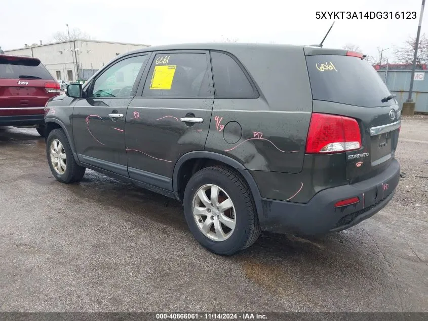 2013 Kia Sorento Lx VIN: 5XYKT3A14DG316123 Lot: 40866061