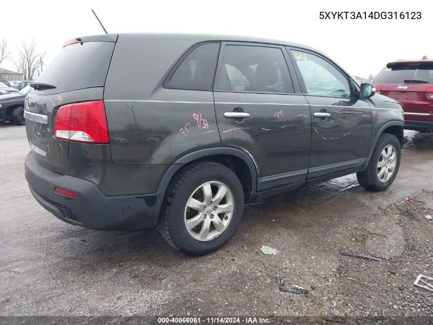 2013 Kia Sorento Lx VIN: 5XYKT3A14DG316123 Lot: 40866061