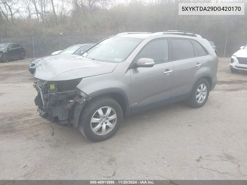 2013 Kia Sorento Lx V6 VIN: 5XYKTDA29DG420170 Lot: 40913998